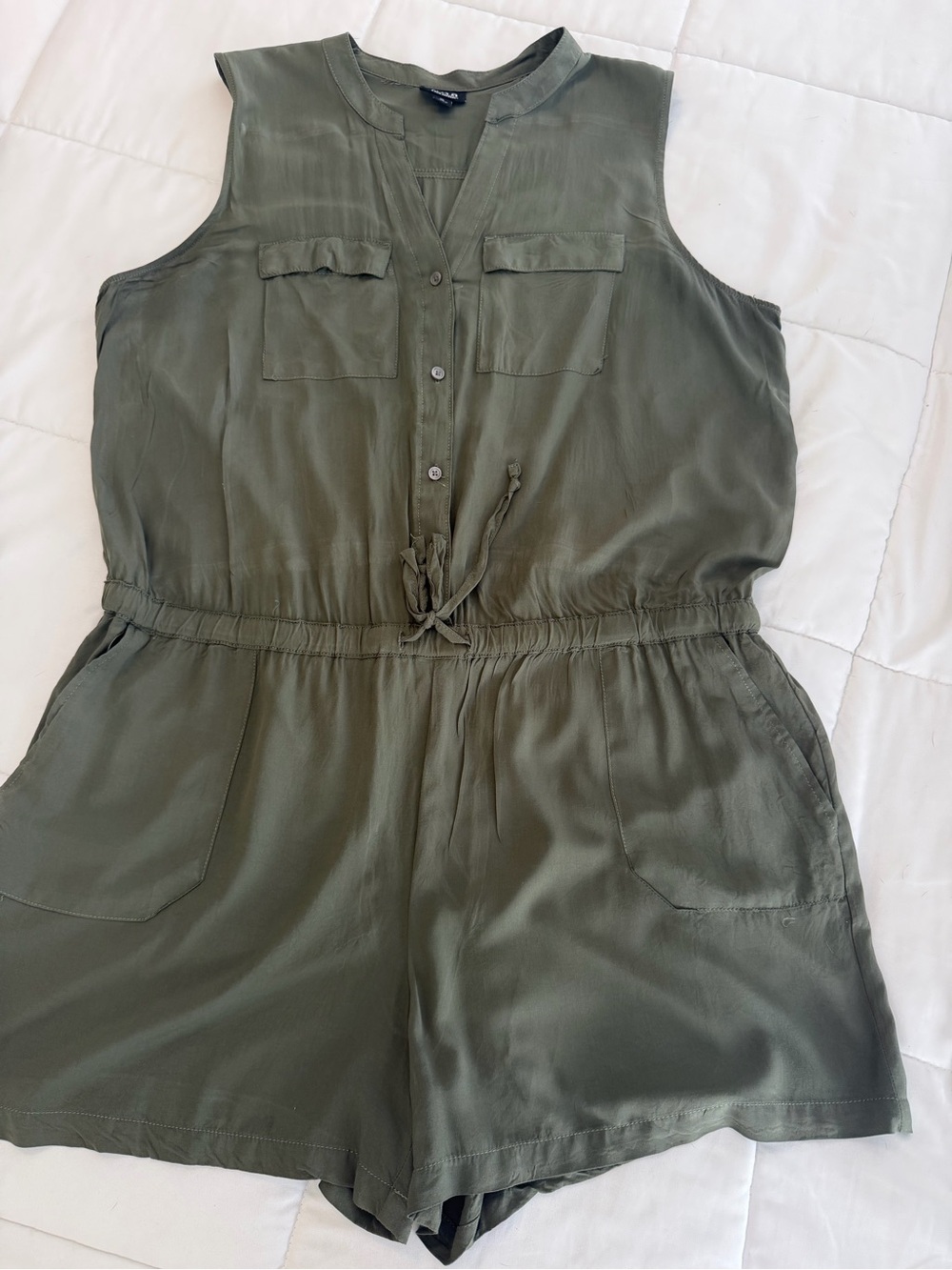 a.n.a Olive Green Sleeveless Utility Romper with Drawstring